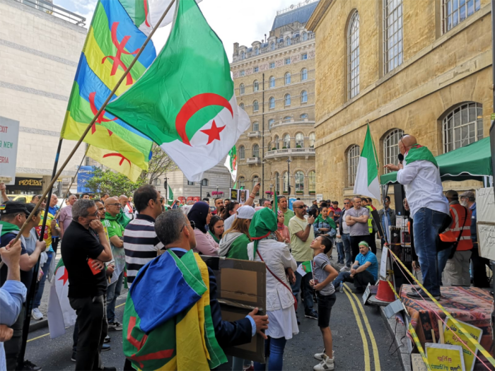 Protesters gather at the Algerian embassy in London, 22 June